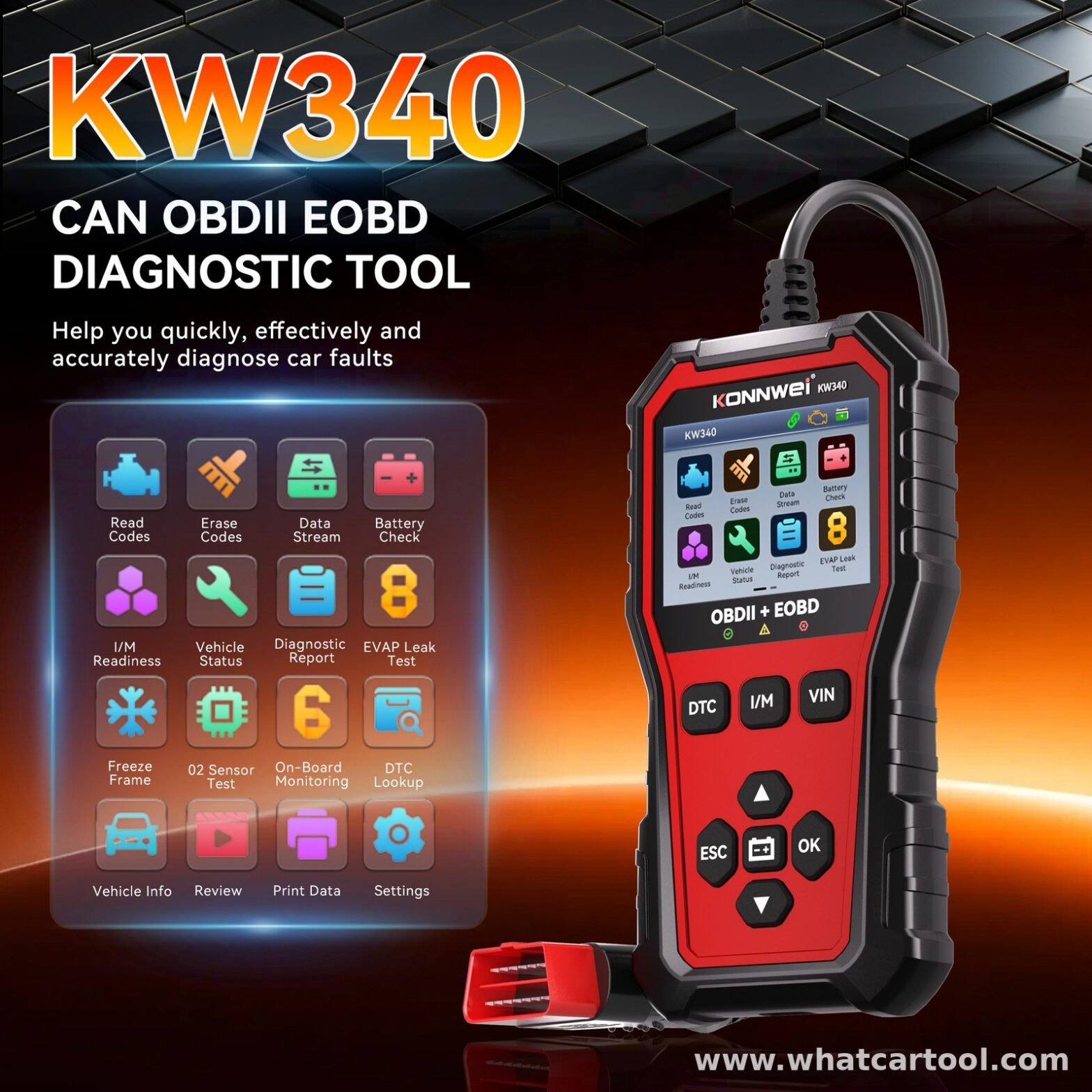 Konnwei KW340 obd2 scanner front view