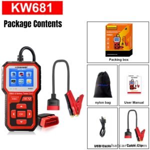 Konnwei KW681 obd2 scanner battery tester package contents