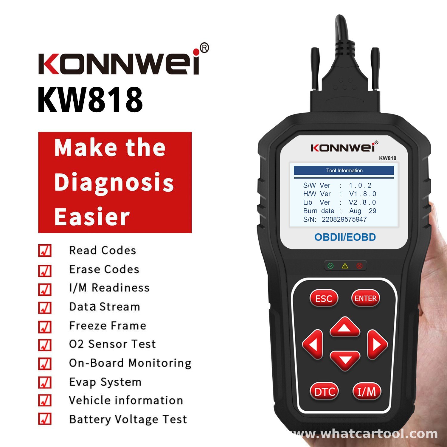 Konnwei KW818 obd2 scanner front view