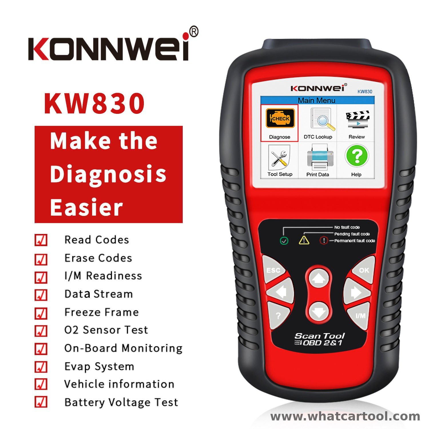 Konnwei KW830 obd2 scanner front view