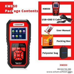Konnwei KW850 obd2 scanner package contents red