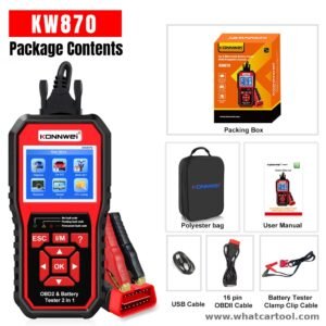 Konnwei KW870 obd2 scanner battery tester package contents