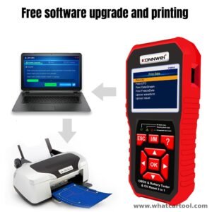 Konnwei KW890 obd2 scanner battery tester oil reset print and upgrade