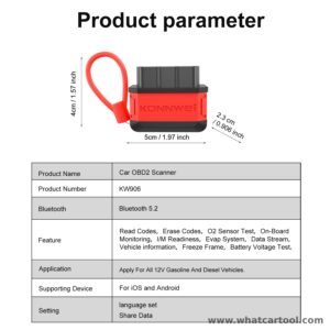 Konnwei KW906 bluetooth obd2 scanner specifications