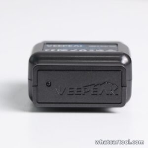 Veepeak OBDCheck BLE OBD2 adapter, back view with Veepeak logo