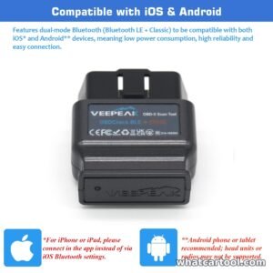 Veepeak OBDCheck BLE+ dual-mode Bluetooth LE and Classic, compatible with iOS and Android