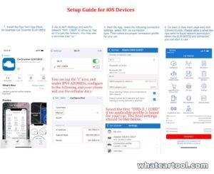 Step-by-step Wi-Fi setup guide for Veepeak OBDCheck VP01 with the Car Scanner app on iPhone