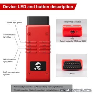 VNCI 6154B LED indicators, USB-C port and ODIS / 5053 switch button