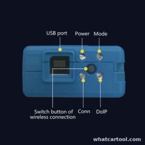 VNCI VCM3 top view with USB port, power, mode and DoIP indicators