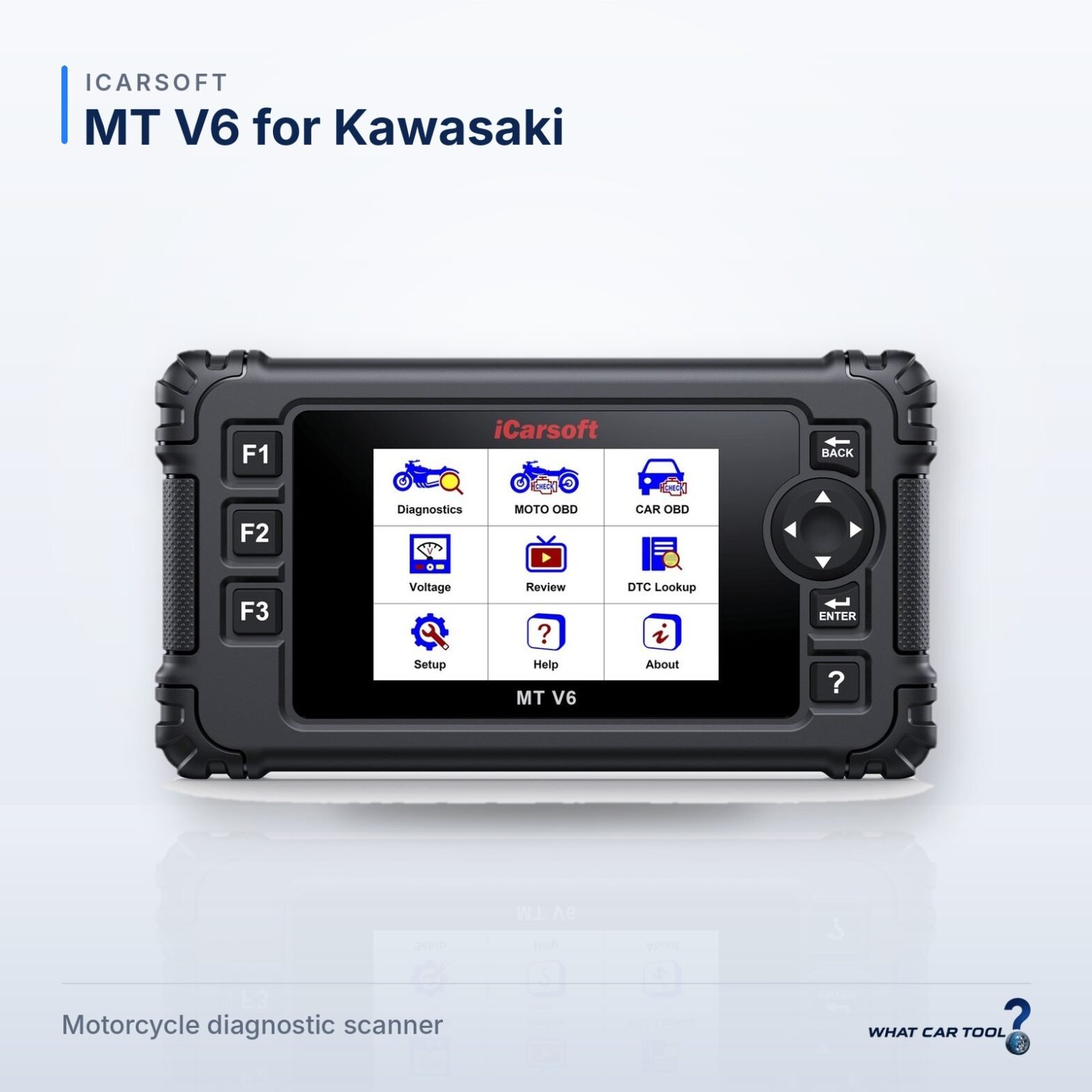 iCarsoft MT V6 for Kawasaki – studio product shot on a light background