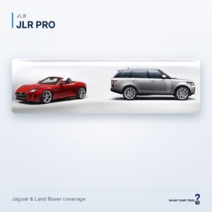 Red Jaguar F-Type and Range Rover, models supported by the JLR PRO interface
