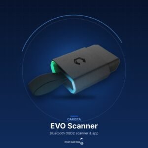 Carista EVO Scanner – studio product shot on a dark blue background