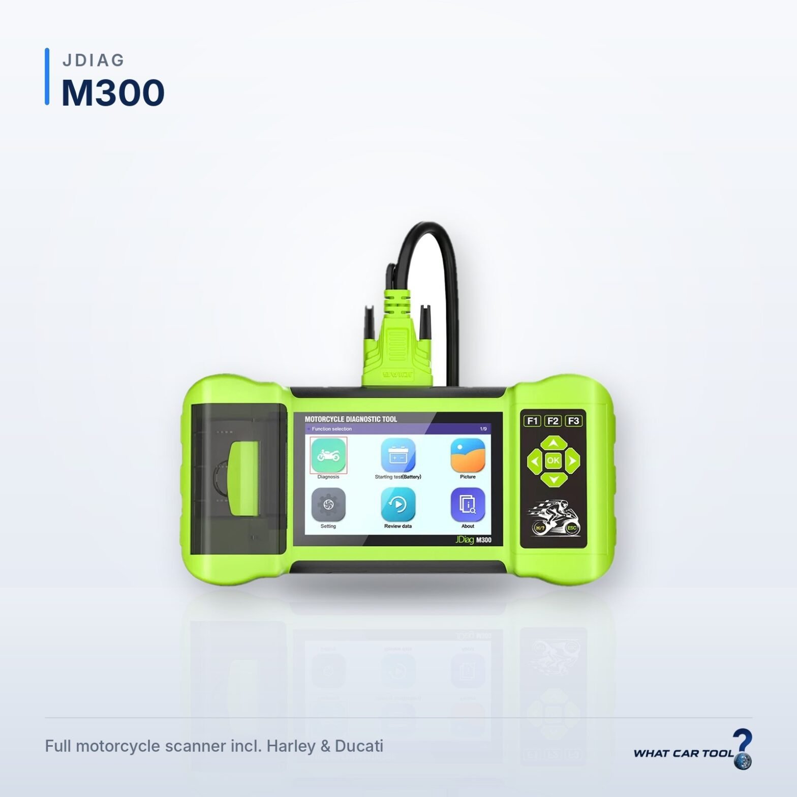 JDiag M300 motorcycle scanner studio product shot