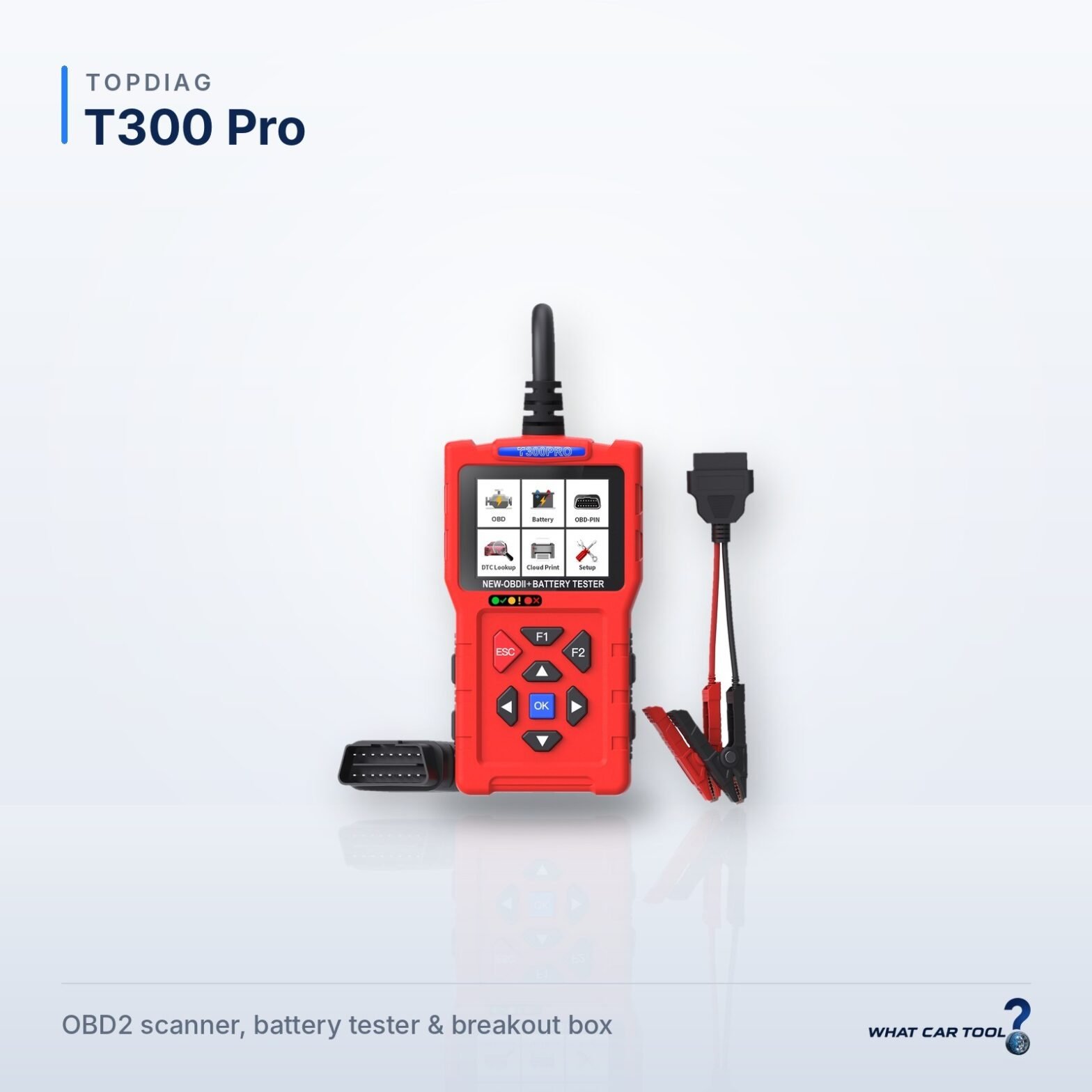 TopDiag T300 Pro obd2 scanner battery tester studio product shot