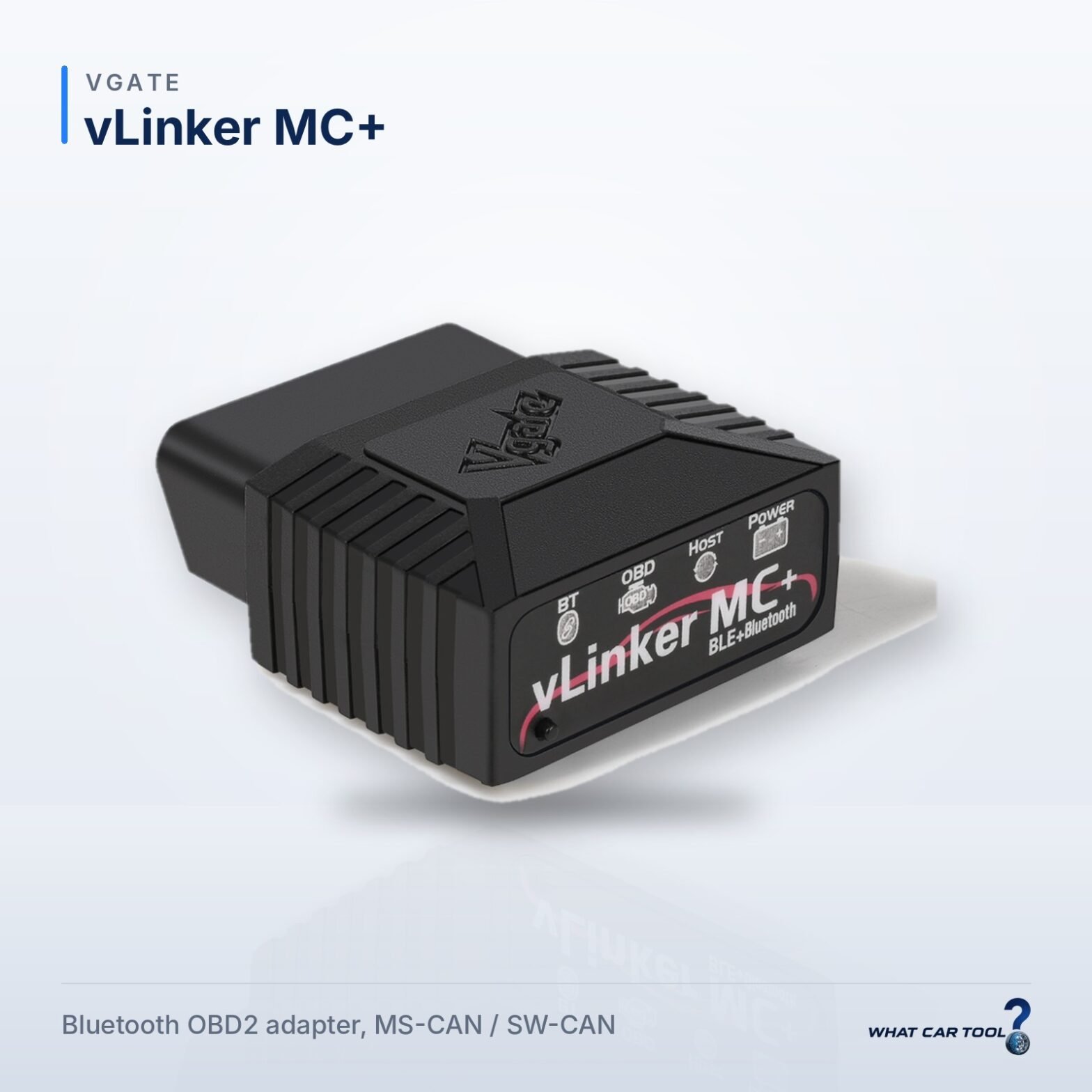 Vgate vLinker MC plus bluetooth obd2 adapter studio product shot