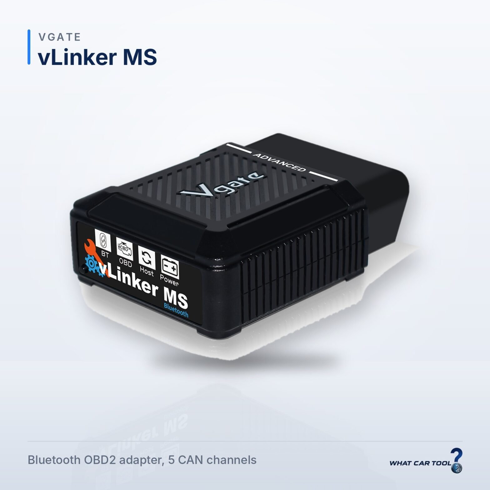 Vgate vLinker MS bluetooth obd2 adapter studio product shot